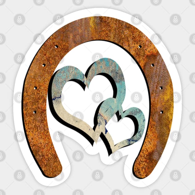 Horse Lover Gifts Shoe & Two Hearts Linked Rustic Distressed Horseshoe Design Sticker by tamdevo1